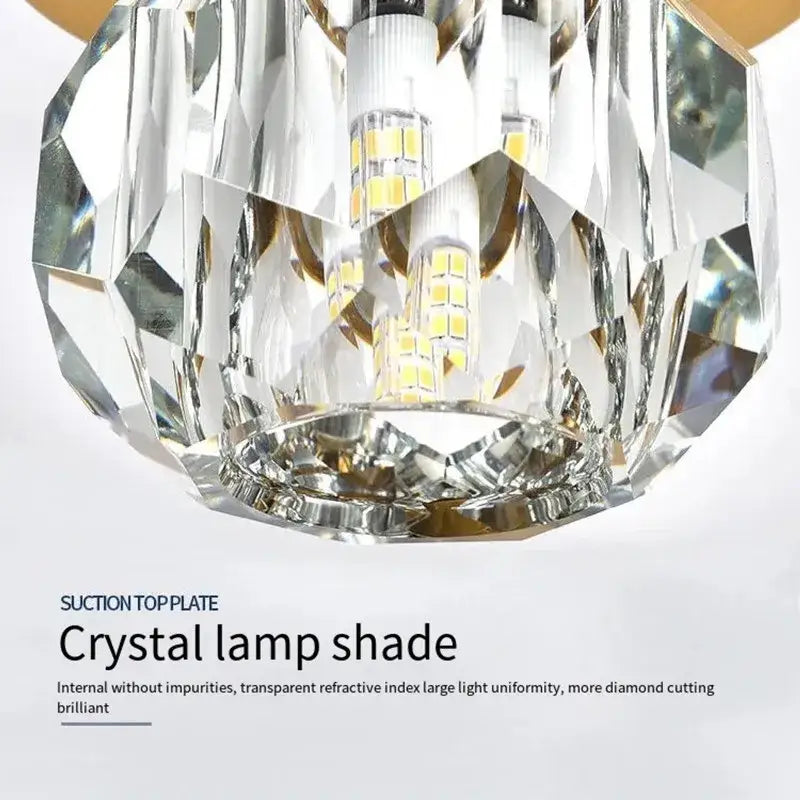 Modern gold decorbites crystal entrance ceiling lamp with faceted crystal shade and internal led bulbs for balcony and hallway