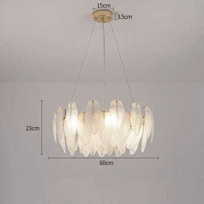 Modern gold crystal feather chandelier with delicate translucent glass feather-like shades by decorbites crystal for living room decor