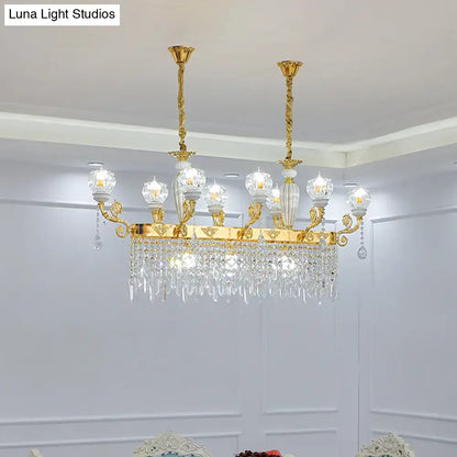 Gold-toned DecorBites crystal floral island pendant lamp with crystal droplets and glass shades dining room light fixture