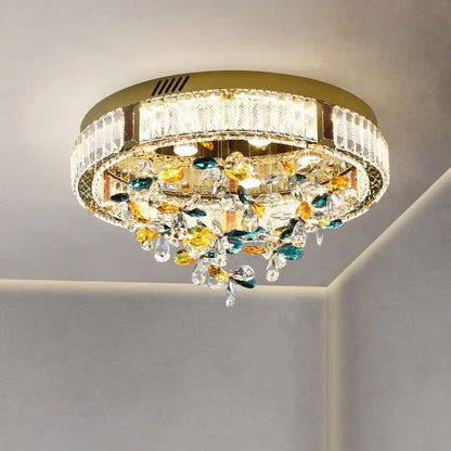 Modern gold crystal flower led ceiling lamp with colorful crystal droplets for living room decorbites ceiling lamps