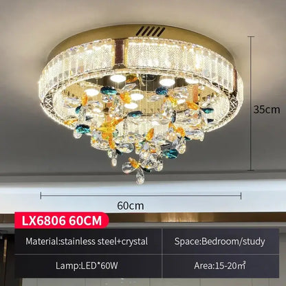 Modern gold crystal flower led ceiling light with gold-toned steel frame and multicolored crystal droplets for living room decorbites ceiling light