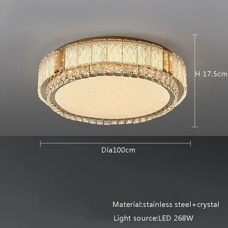 Modern gold crystal glass ceiling light fixture with gold stainless steel frame and two concentric crystal rings for decorbites crystal glass ceiling
