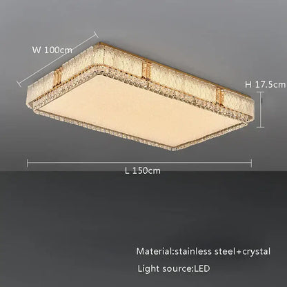 Rectangular modern gold crystal glass ceiling light fixture with stainless steel frame and LED for living room decorbites decor
