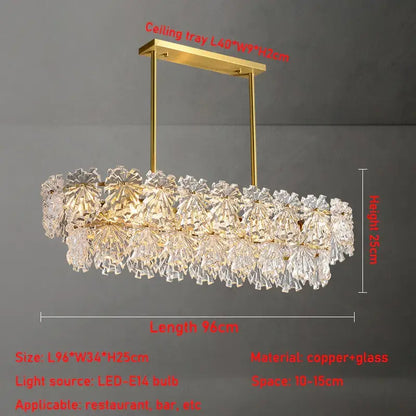 Modern gold crystal glass led pendant with a flower-like design in gold-toned copper for dining room lighting
