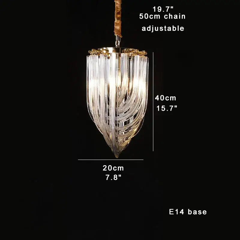 Elegant modern gold crystal glass pendant light with cascading clear prisms for dining room decorbites crystal glass