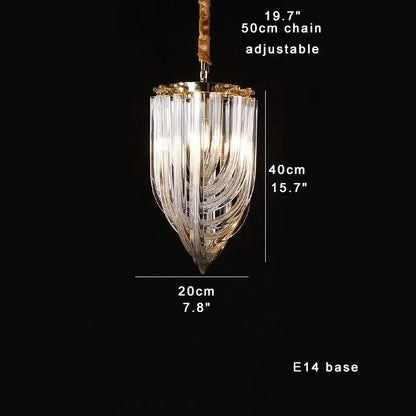 Elegant modern gold crystal glass pendant light with cascading clear prisms for dining room decorbites crystal glass
