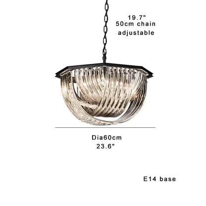 Modern gold crystal glass pendant lights featuring a black metal frame and cascading decorbites crystal glass ribbons chandelier
