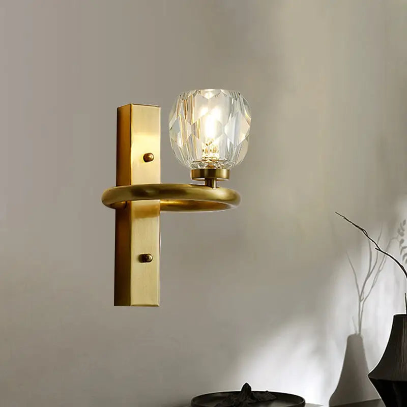 Modern gold crystal globe sconce with faceted crystal globe shade wall light 110v-120v for bedroom use