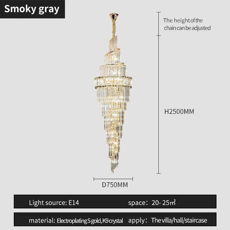 Modern gold crystal hollow chandelier with smoky gray cascading clear crystal tiers and gold electroplated accents for living room decorbites crystal hollow