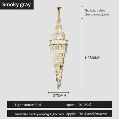 Modern gold crystal hollow chandelier with smoky gray cascading clear crystal tiers and gold electroplated accents for living room decorbites crystal hollow