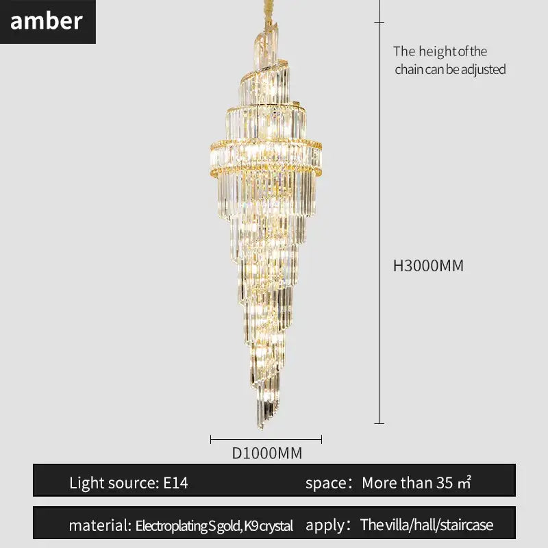 Modern gold crystal hollow chandelier with cascading clear crystal tiers for elegant villa or staircase decorbites crystal hollow