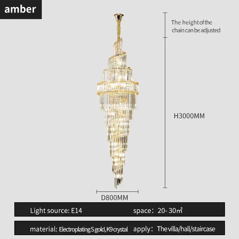 Modern gold crystal hollow chandelier with cascading clear crystal tiers designed for elegant villa or staircase lighting decorbites crystal hollow