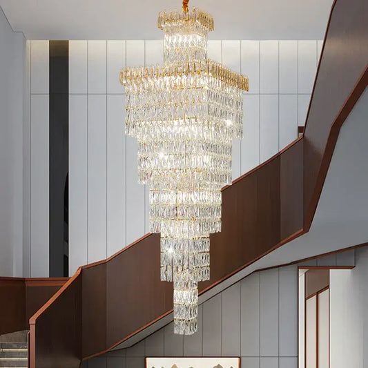 Modern gold crystal hollow stair chandelier with multi-tiered design and gold-toned accents for elegant staircase decorbites crystal hollow