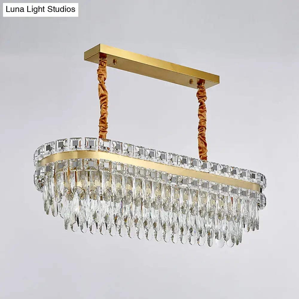 Decorbites contemporary gold island light with crystal droplets satin-finish metal frame suitable for 110v-120v and 220v-240v