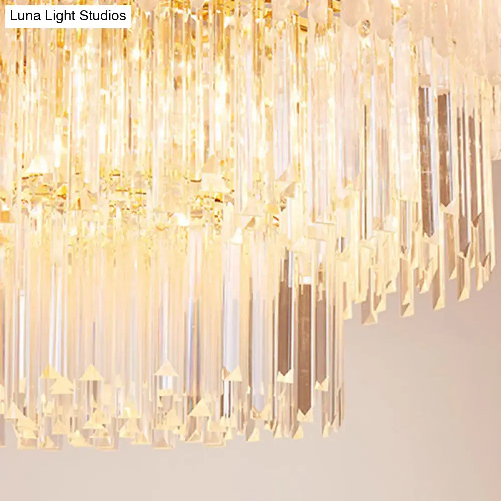 DecorBites™ minimalist 9-light crystal chandelier with clear and gold prisms for elegant dining room island lighting