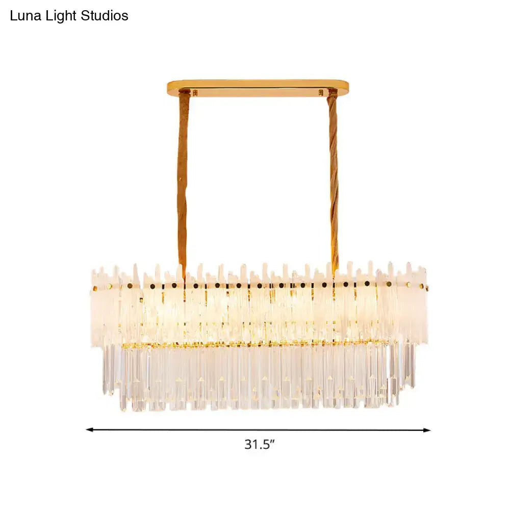 DecorBites™ minimalist 9-light crystal chandelier with gold frame and clear crystal island lighting for dining room