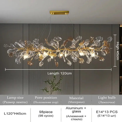 Modern gold crystal leaf branch chandelier with a 120cm golden aluminum frame and clear glass leaf elements for dining room decorbites crystal leaf