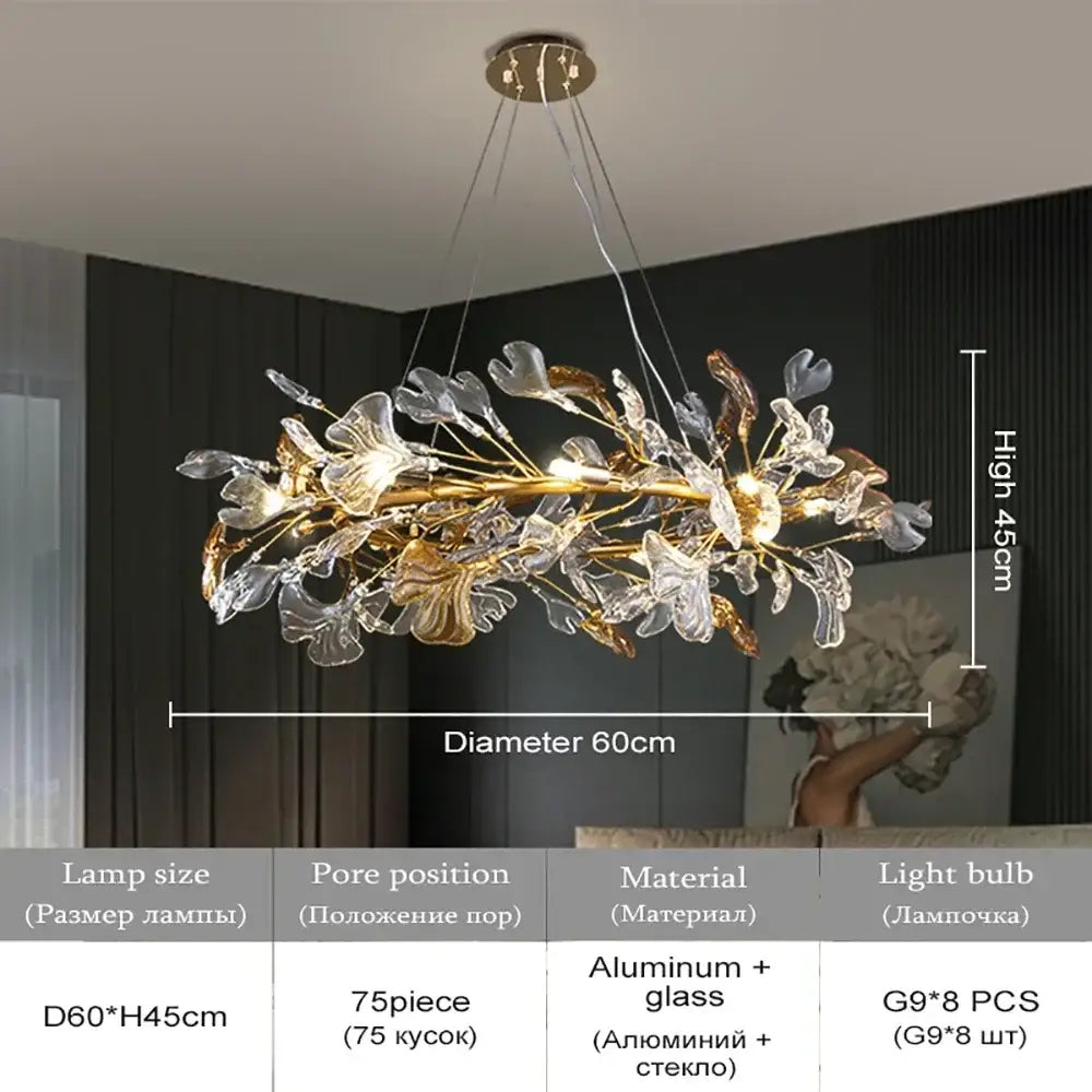 Modern gold crystal leaf branch chandelier with golden aluminum frame and 75 light bulbs for dining room decorbites crystal leaf