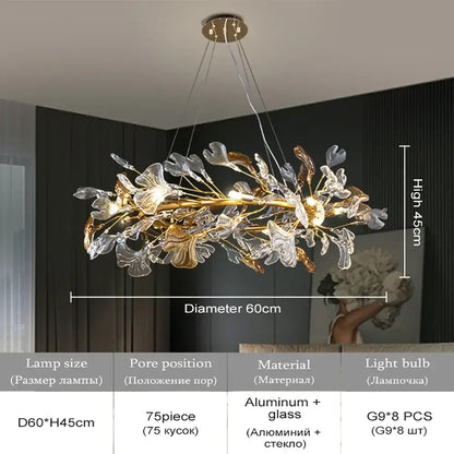 Modern gold crystal leaf branch chandelier with golden aluminum frame and 75 light bulbs for dining room decorbites crystal leaf