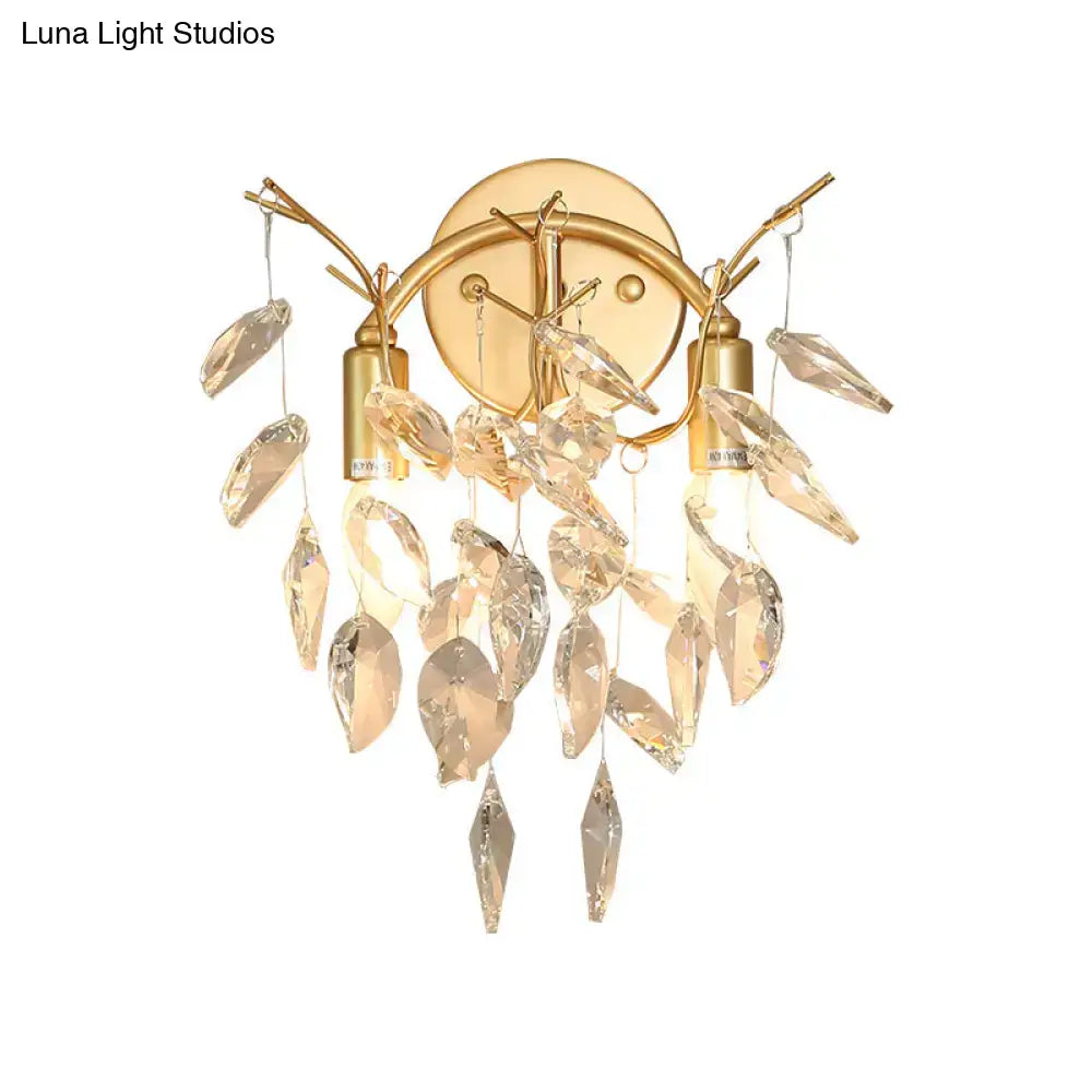Modern gold crystal leaf light fixture porch wall sconce with cascading clear crystal leaves compatible with 220v-240v 110v-120v