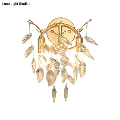 Modern gold crystal leaf light fixture porch wall sconce with cascading clear crystal leaves compatible with 220v-240v 110v-120v