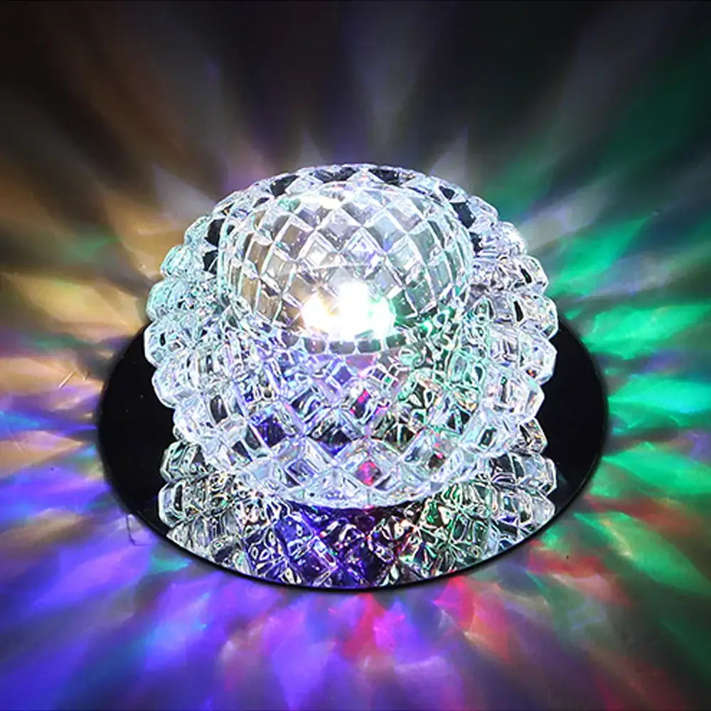 Modern gold crystal led ceiling chandelier featuring a faceted disco ball with vibrant rainbow reflections decorbites crystal led