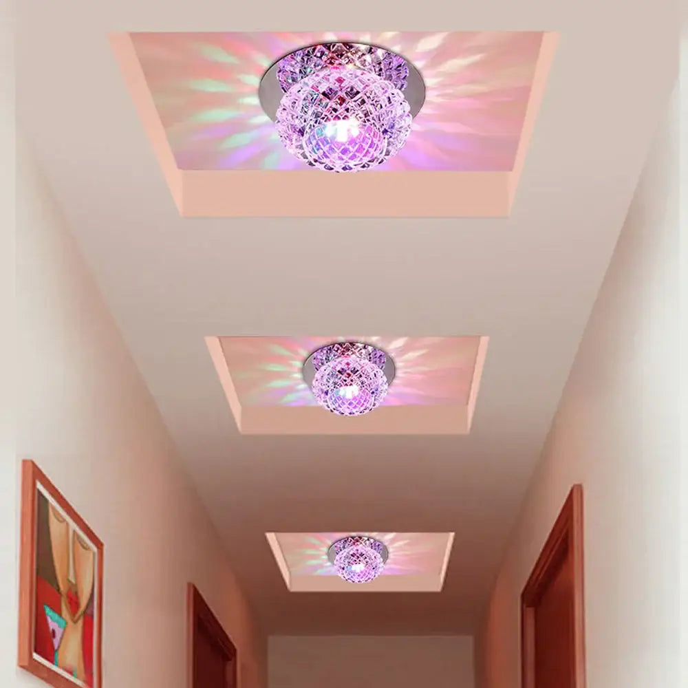 Purple crystal led ceiling chandelier with metallic base from decorbites crystal led for modern corridor lighting