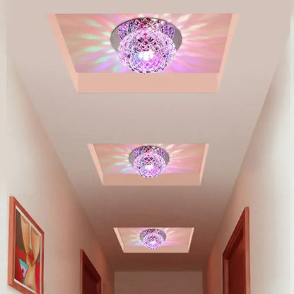 Purple crystal led ceiling chandelier with metallic base from decorbites crystal led for modern corridor lighting