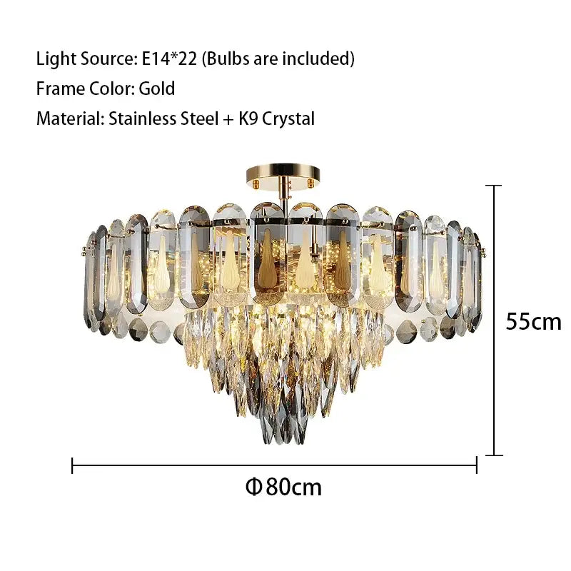 Modern gold crystal led ceiling chandelier with stainless steel k9 crystal elements and 22 e14 bulbs for dining room decorbites crystal led