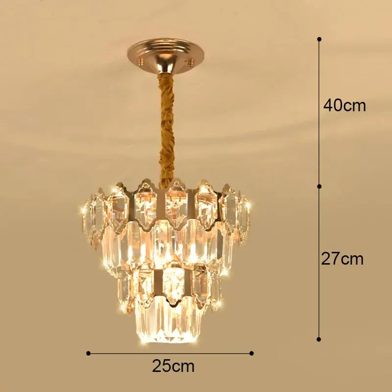 A modern gold decorbites crystal led ceiling chandelier with tiered faceted crystals and twisted rope suspension for dining room