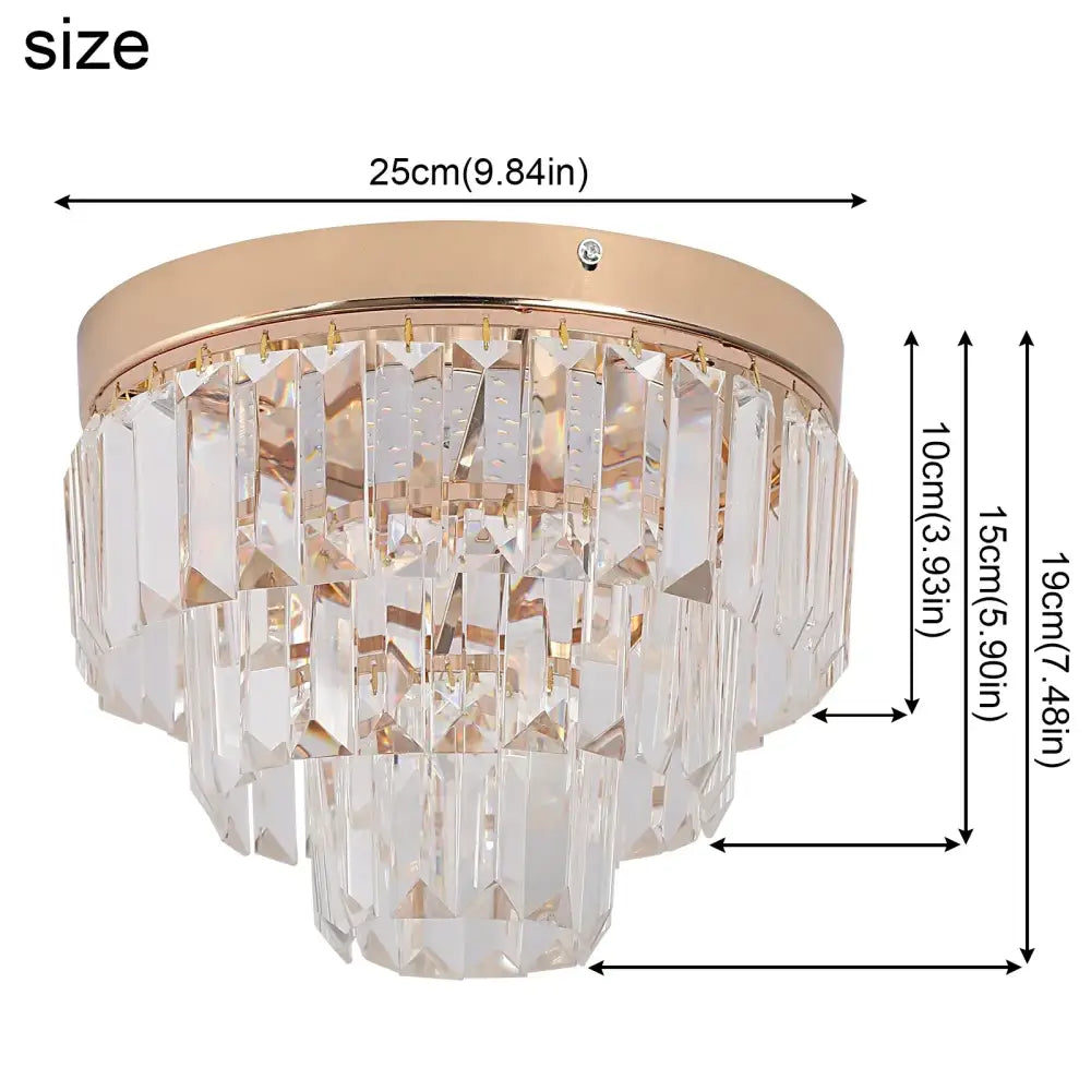 Modern gold crystal led ceiling chandelier with multi-tiered clear faceted prisms for dining room lighting
