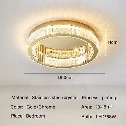 Modern gold crystal led ceiling chandelier with two concentric rings of clear crystal facets for living room decorbites crystal led