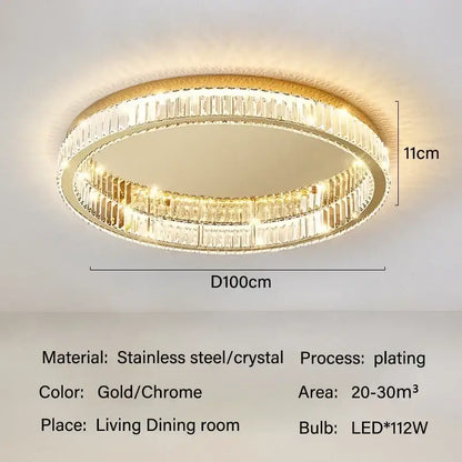 Modern gold crystal led ceiling chandelier with faceted crystal rings and stainless steel for living room decorbites ceiling chandelier