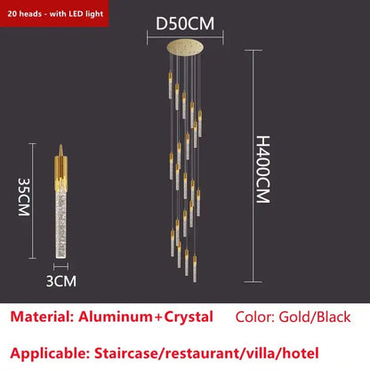 Modern gold crystal led ceiling chandelier with 20 crystal encrusted heads and aluminum mount for luxury dining decorbites crystal led