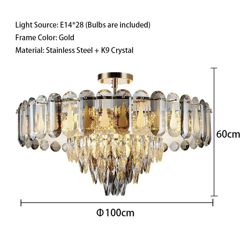 Modern gold crystal led ceiling chandelier with 28 e14 bulbs and k9 crystal droplets for elegant decorbites crystal led decor