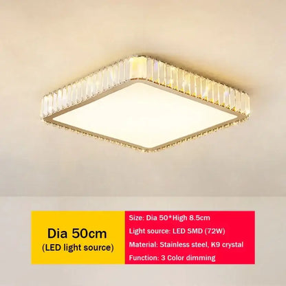 Modern gold crystal led ceiling light with sleek stainless steel frame and k9 crystals for bedroom decorbites crystal led lighting