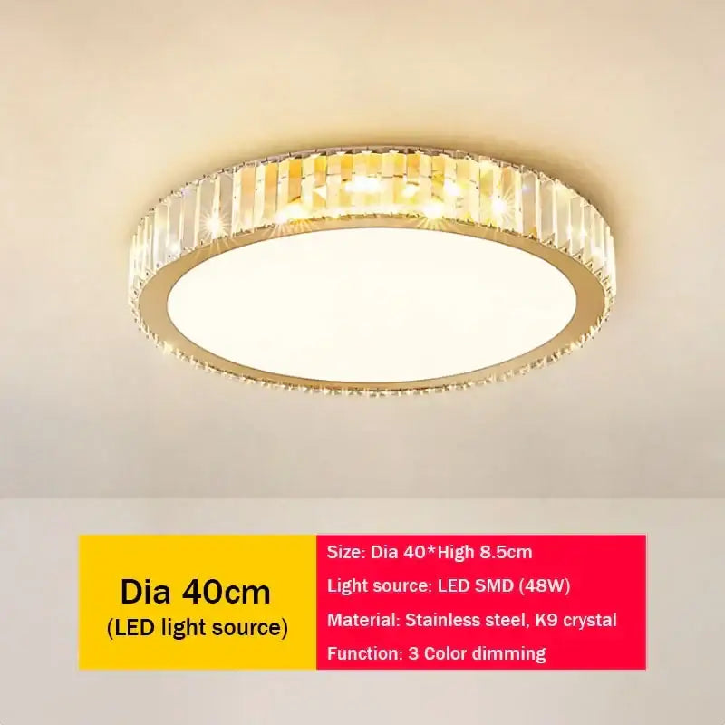 Modern gold crystal led ceiling light with circular k9 crystal edge and stainless steel frame for bedroom decorbites crystal led