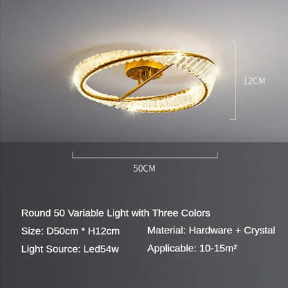 Modern gold crystal led chandelier ceiling light with a circular metal frame and warm decorbites crystal led accents for living room