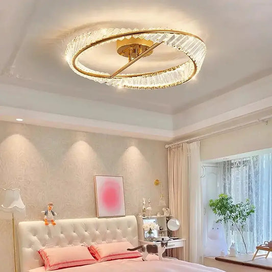 Modern gold crystal led chandelier ceiling light with gold-toned circular design and crystal accents for living room decorbites ceiling lights