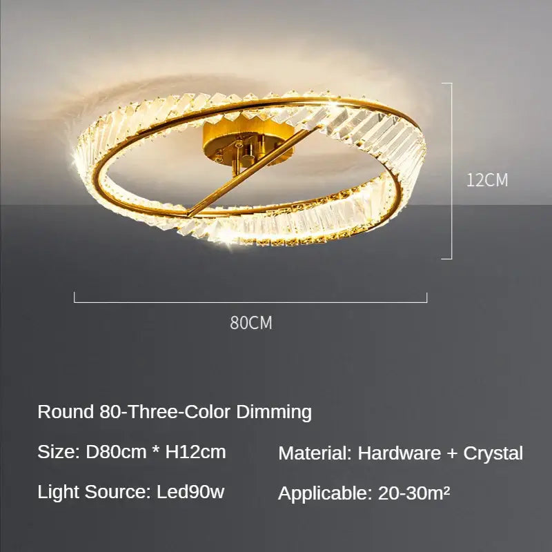 Modern gold crystal led chandelier ceiling lights featuring two concentric rings with faceted crystals for living room decorbites ceiling lights