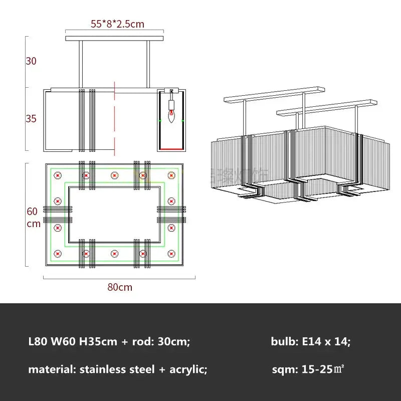 Modern gold crystal led chandelier with stainless steel rectangular frame and crystal led decorbites chandelier design