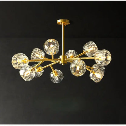 Modern gold crystal led chandelier dining room sphere light with gold toned frame and faceted crystal globes decorbites crystal led