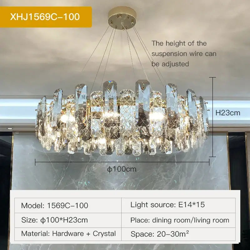 Modern gold crystal led chandelier with circular design featuring clear and gold-toned faceted crystals decorbites crystal led