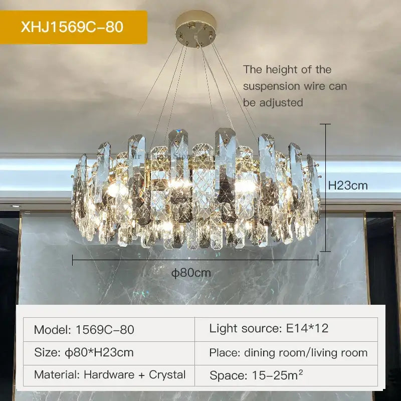 Modern gold crystal led chandelier featuring faceted crystal elements and metallic hardware for dining room decorbites crystal led