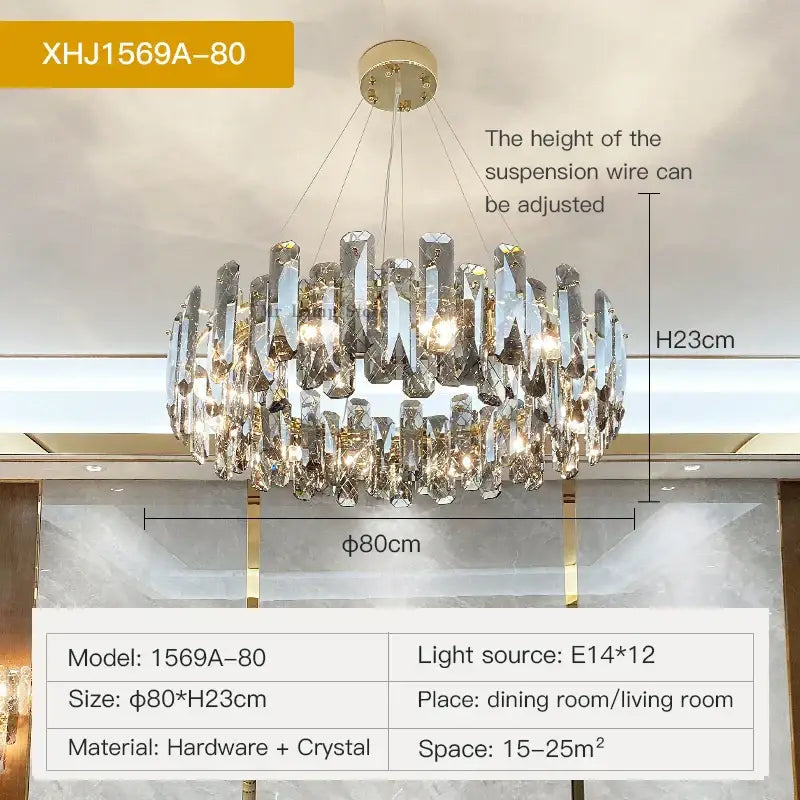 Modern gold crystal led chandelier featuring faceted crystals and metallic frame for dining room decorbites crystal led