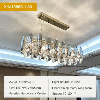 Elegant modern gold decorbites crystal led chandelier with cascading crystal droplets and polished metallic frame for dining room
