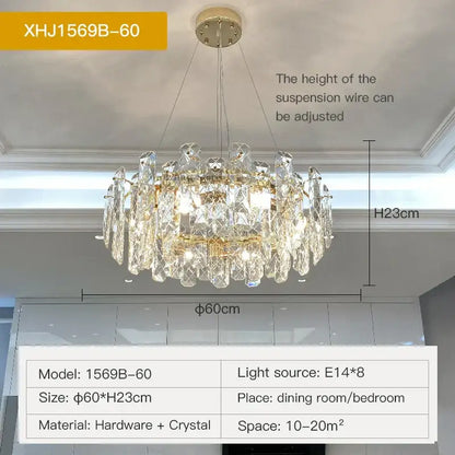 A modern gold crystal led chandelier with clear faceted crystals by decorbites for dining room decorbites crystal led