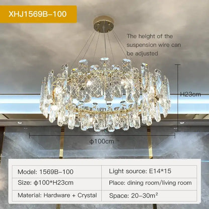 Modern gold crystal led chandelier with cascading prisms decorbites crystal led for dining room model xhj1569b-100