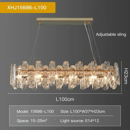 Modern gold crystal led chandelier with faceted crystals and adjustable sling suspension for dining room decorbites crystal led