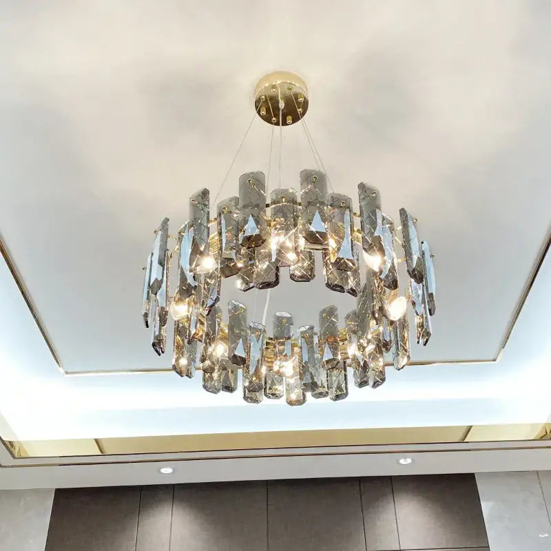Modern gold crystal led chandelier with cascading faceted clear crystals for dining room decorbites crystal led design